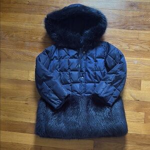 Crewcuts Navy Blue Puffer Jacket with Faux Fur Trim
